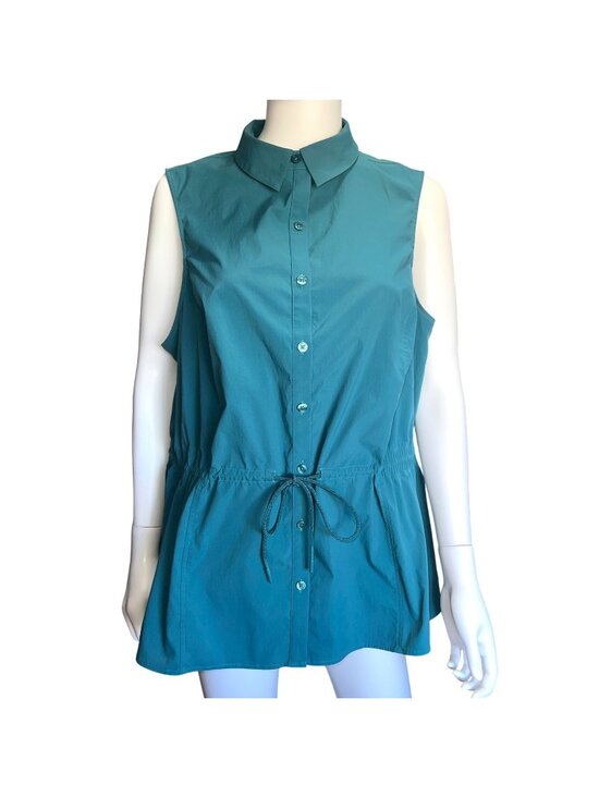 Athleta Tops - Athleta Levitate Poplin Tank Womens 1X Teal Lightweight Drawstring Sleeveless